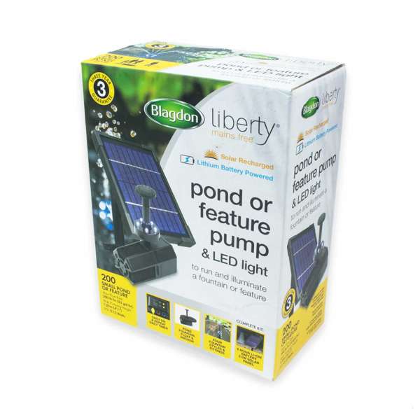 Blagdon Liberty Pump 200 & Led Kit Battery Power Solar Recharge